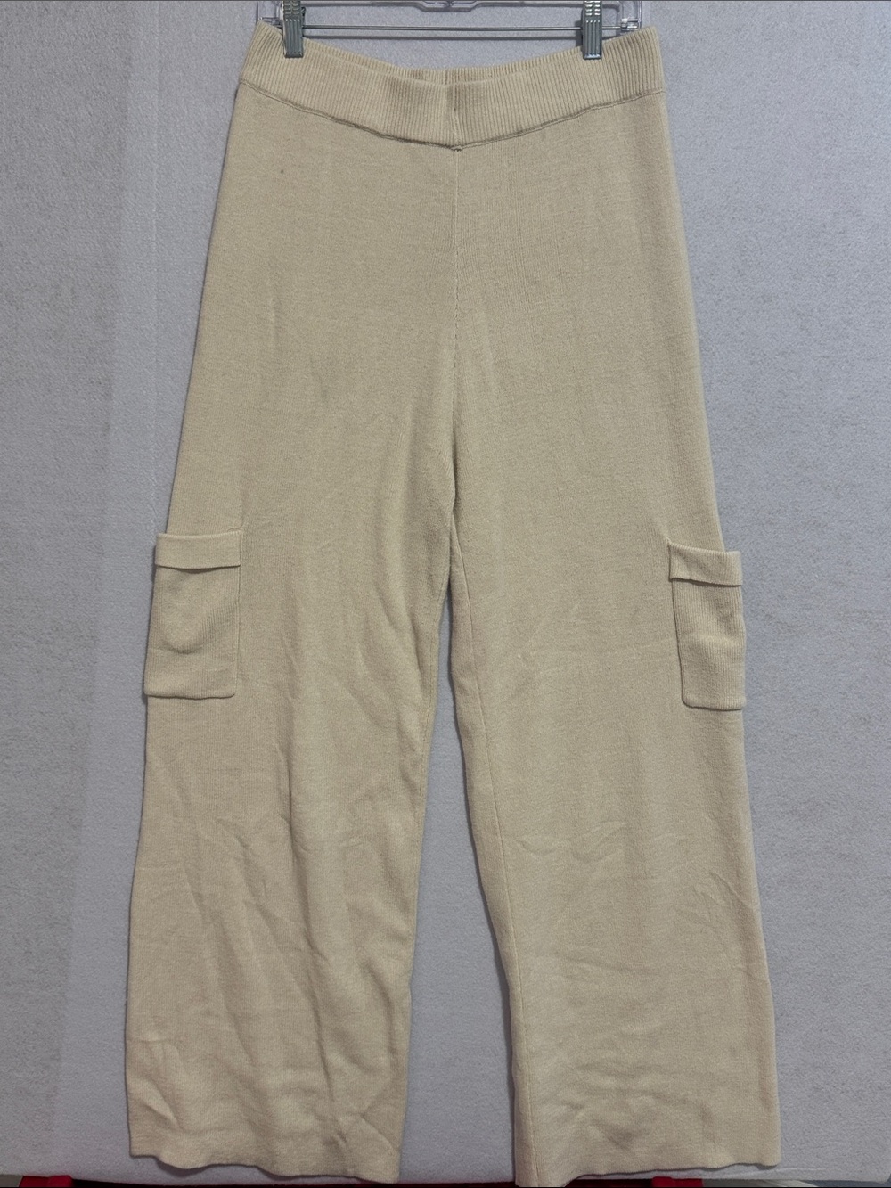 Sincerly Jules Cream Wide-Leg Cargo Knit Pants
